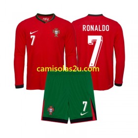 Camisolas de futebol Portugal Ronaldo 7 Criança Equipamento Principal Euro 2024 Manga Comprida